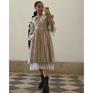 Batsheva Chamomile Lace-Collar Floral-Print Cotton Dress US4